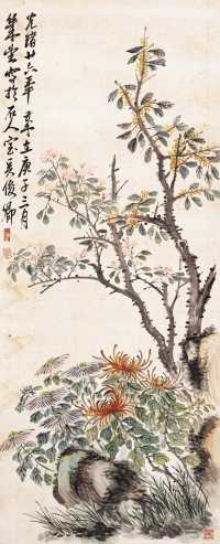吴昌硕 1900年作 花卉图 立轴